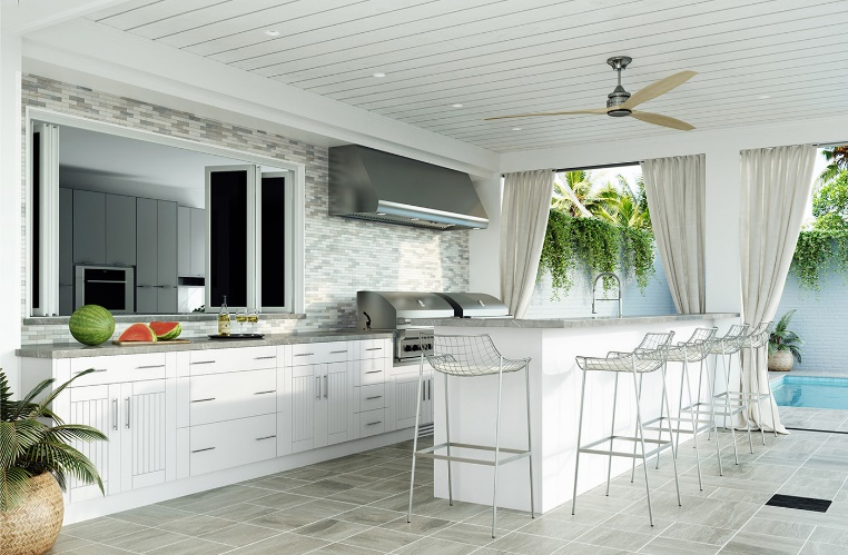  A white outdoor kitchen.