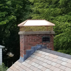 Copper Multi-Flue Cap with Hip and Ridge Lid, Top Mount